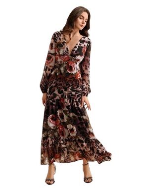 Anewsta Purple Orchid Print Flowing Maxi Dress Size 8/10